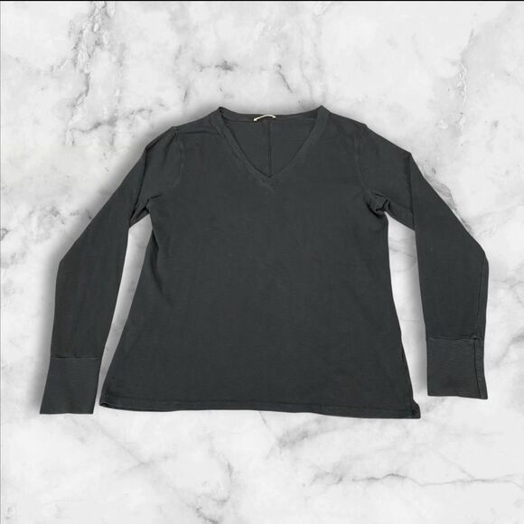 American Giant Tops - American Giant Premium Slub Tee Womens Large Black V-Neck Long Sleeve Top Preppy